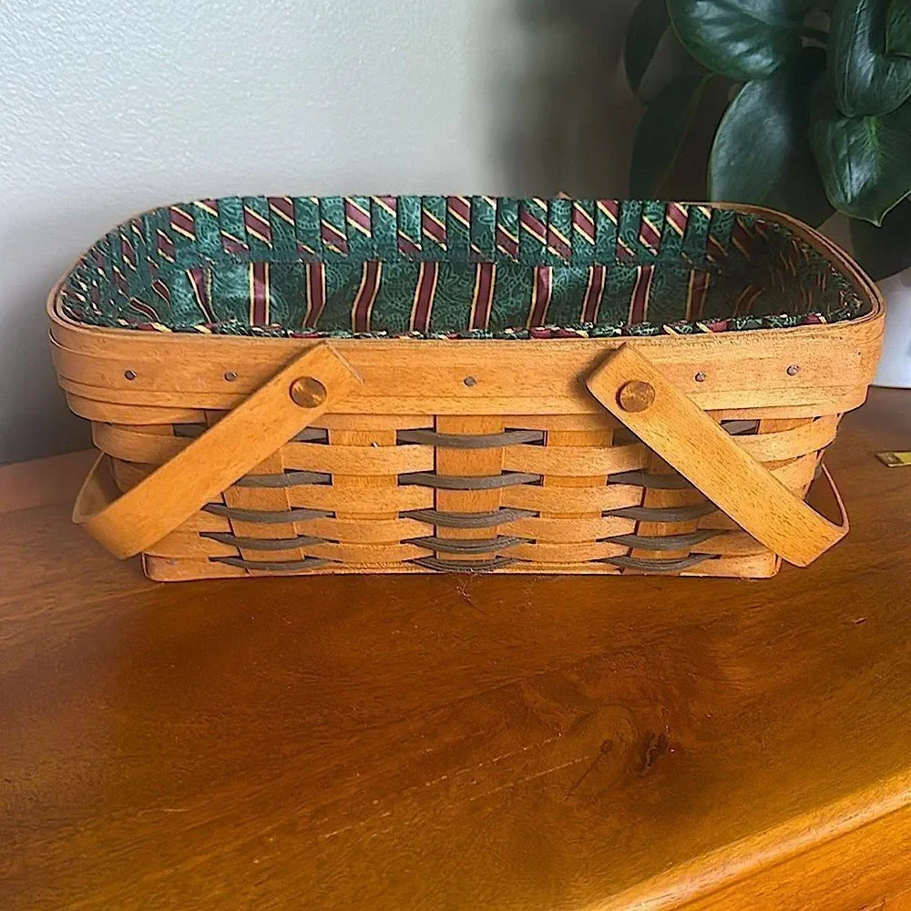 1992 Vintage Signed Longaberger Large Bread Basket with Striped Liner!